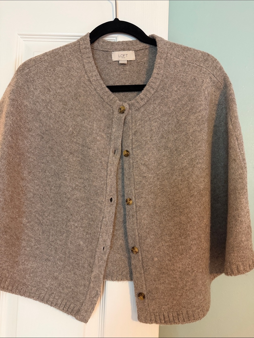 LOFT Poncho Taupe Button-Up Knit Cardigan